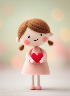 JPG 편집이미지 행복 어린이 인형 분홍색 백그라운드 3D캐릭터 따뜻함 사랑 웃음 소녀 장식 하트 즐거움 부드러움 수공예 편집3D 양모펠트 AI컴퓨터그래픽 AI콘텐츠 모양 캐릭터 여자 감정 컬러 표정 사람 3D 감각 공예 양모 펠트 파일형식