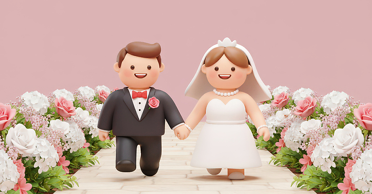 JPG 편집이미지 부부 꽃 행복 신랑 결혼 결혼식 기념 3D캐릭터 사랑 미소 손잡기 화사함 꽃길 순간 편집3D AI컴퓨터그래픽 AI콘텐츠 식물 캐릭터 커플 감정 길 컨셉 모션 표정 이벤트 3D 파일형식