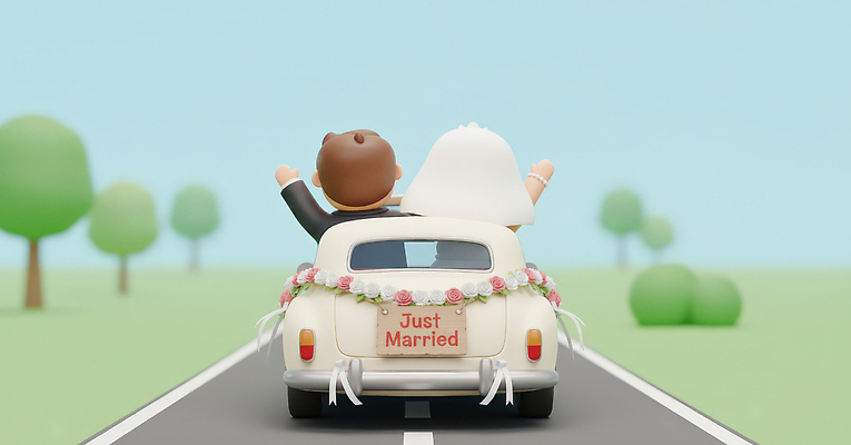 JPG 편집이미지 커플 행복 길 결혼 신혼부부 자동차 결혼식 3D캐릭터 사랑 풍경 장식 로맨틱 신혼여행 축하 쌍 시작 편집3D AI컴퓨터그래픽 AI콘텐츠 캐릭터 부부 감정 육상교통 컨셉 관계 이벤트 3D 신혼 파일형식