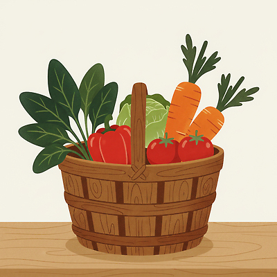 JPG 음식 토마토 채소 일러스트 재료 자연 건강 요리 농작물 바구니 식사 당근 신선 양상추 유기농 채식 식사준비 디지털아트 국내일러스트 AI일러스트 AI콘텐츠 웰빙 농업 뿌리채소 준비 생태계 파일형식