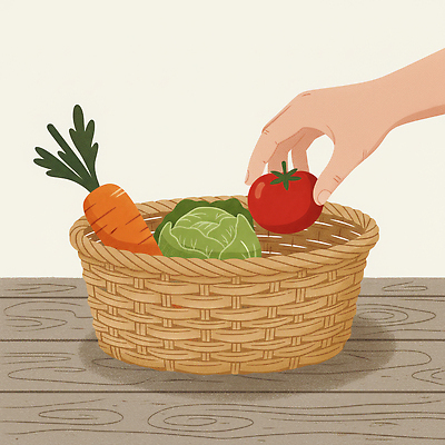 JPG 손 컬러 토마토 채소 일러스트 재료 자연 식탁 건강 요리 농작물 장보기 바구니 식사 당근 신선 준비 양배추 먹거리 국내일러스트 AI일러스트 AI콘텐츠 음식 농업 탁자 뿌리채소 신체부위 생태계 파일형식