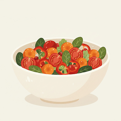 JPG 그릇 음식 토마토 채소 일러스트 재료 식탁 오이 건강 요리 식사 당근 샐러드 신선 후추 시금치 색감 신선도 국내일러스트 AI일러스트 AI콘텐츠 식기 탁자 뿌리채소 향신료 파일형식