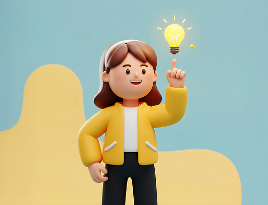 JPG 편집이미지 캐릭터 디자인 행복 전구 손가락 아이디어 3D캐릭터 3D 즐거움 상상력 색감 창의성 편집3D AI컴퓨터그래픽 AI콘텐츠 손 감정 컨셉 디지털합성 파일형식