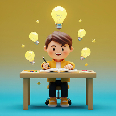 JPG 편집이미지 교육 행복 어린이 백그라운드 전구 모션 아이디어 3D캐릭터 학습 교양 집중 책상 즐거움 호기심 상상력 창의성 편집3D AI컴퓨터그래픽 AI콘텐츠 캐릭터 감정 가구 컨셉 사람 3D 파일형식
