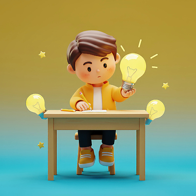 JPG 편집이미지 종이 생각 전구 상상 아이디어 3D캐릭터 밝음 창조 소년 일상 학습 집중 책상 즐거움 창의성 편집3D AI컴퓨터그래픽 AI콘텐츠 캐릭터 교육 남자 감정 어린이 가구 컨셉 라이프 3D 파일형식