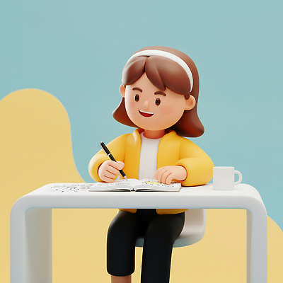 JPG 편집이미지 학생 디자인 커피 3D캐릭터 웃음 일상 학습 공책 기록 조끼 편안함 집중 책상 그림 편집3D AI컴퓨터그래픽 AI콘텐츠 캐릭터 교육 음료 가구 컨셉 문구용품 표정 라이프 3D 외투 감각 파일형식