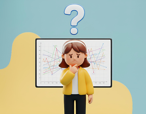 JPG 편집이미지 캐릭터 선 생각 통계 그래프 3D캐릭터 자료 정보 표현 질문 분석 고민 의문 고심 서류판 편집3D AI컴퓨터그래픽 AI콘텐츠 감정 컨셉 3D 사무용품 파일형식