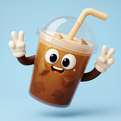 JPG 편집이미지 캐릭터 디자인 행복 음료 백그라운드 손가락 3D캐릭터 귀여움 표현 아이스커피 아이스아메리카노 카페인 스타일 편집3D AI컴퓨터그래픽 AI콘텐츠 손 감정 커피 컨셉 3D 아메리카노 파일형식