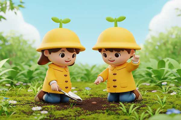 JPG 식물 편집이미지 어린이 모션 자연 3D캐릭터 실험 잔디 친구 노란색 환경 유치원생 성장 도구 즐거움 우비 심기 편집3D AI컴퓨터그래픽 AI콘텐츠 캐릭터 옷 감정 컬러 관계 사람 3D 생태계 파일형식