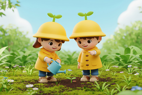 JPG 식물 편집이미지 어린이 모션 자연 3D캐릭터 웃음 친구 햇빛 노란색 정원 유치원생 성장 물주기 우비 편집3D AI컴퓨터그래픽 AI콘텐츠 캐릭터 옷 컬러 관계 표정 사람 태양 3D 생태계 파일형식