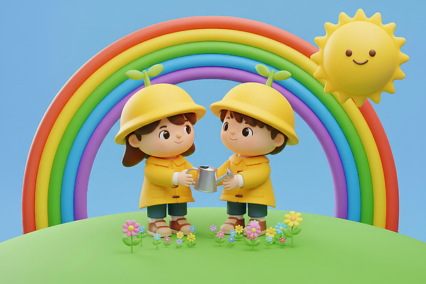 JPG 식물 편집이미지 꽃 행복 어린이 무지개 자연 놀이 협력 3D캐릭터 일상 햇빛 노란색 유치원생 성장 우비 편집3D AI컴퓨터그래픽 AI콘텐츠 자연요소 캐릭터 옷 감정 컬러 사람 라이프 태양 3D 생태계 파일형식