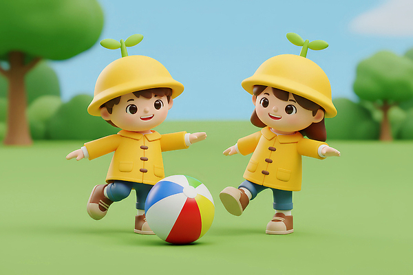 JPG 편집이미지 행복 공 놀이 3D캐릭터 초원 야외 여름 친구 운동 햇빛 노란색 유치원생 즐거움 우비 편집3D AI컴퓨터그래픽 AI콘텐츠 캐릭터 옷 계절 감정 어린이 컬러 관계 건강 태양 3D 파일형식