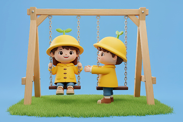 JPG 편집이미지 캐릭터 공원 어린이 자연 놀이 3D캐릭터 웃음 장난감 노란색 유치원생 즐거움 그네 장면 우비 편집3D AI컴퓨터그래픽 AI콘텐츠 옷 공공시설 감정 컬러 표정 사람 3D 생태계 파일형식