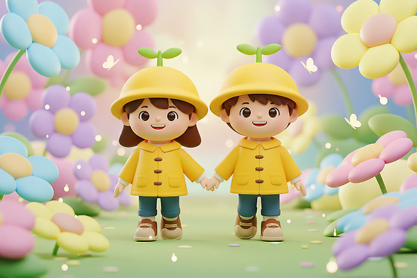 JPG 편집이미지 꽃 행복 꽃밭 자연 3D캐릭터 친구 소풍 노란색 귀여움 손잡기 유치원생 장비 아기자기 편집3D AI컴퓨터그래픽 AI콘텐츠 식물 캐릭터 감정 어린이 컬러 컨셉 관계 모션 야외활동 3D 생태계 파일형식