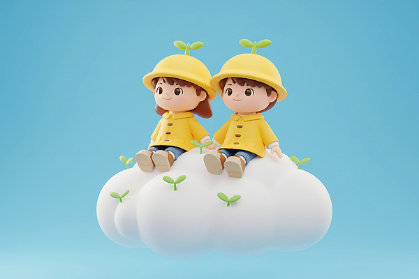 JPG 식물 편집이미지 캐릭터 행복 어린이 하늘 3D캐릭터 표정 앉기 노란색 귀여움 유치원생 코트 나란히 편집3D AI컴퓨터그래픽 AI콘텐츠 감정 컬러 컨셉 모션 사람 3D 외투 파일형식