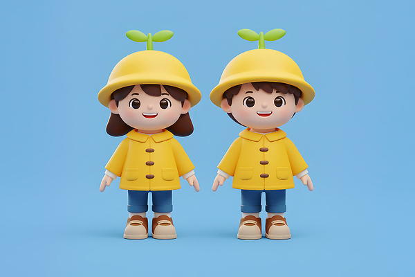 JPG 편집이미지 캐릭터 디자인 어린이 하늘색 3D캐릭터 웃음 장난감 노란색 귀여움 유치원생 표현 즐거움 우비 편집3D AI컴퓨터그래픽 AI콘텐츠 옷 감정 컬러 컨셉 표정 사람 파란색 3D 파일형식