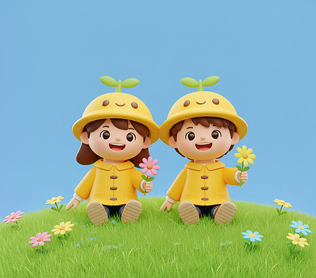 JPG 편집이미지 캐릭터 꽃 행복 어린이 백그라운드 자연 3D캐릭터 웃음 초원 초록색 노란색 귀여움 봄 유치원생 즐거움 빈자리 편집3D AI컴퓨터그래픽 AI콘텐츠 식물 계절 감정 컬러 컨셉 표정 사람 3D 생태계 파일형식