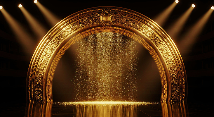 JPG 편집이미지 디자인 예술 조명 장식 물 공연 공간 흐름 무대 황금 아치 장면 뷰티풀 효과 이미지편집 AI컴퓨터그래픽 AI콘텐츠 자연요소 컨셉 이벤트 파일형식