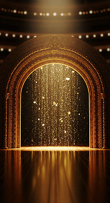 JPG 편집이미지 백그라운드 조명 이벤트 장식 반짝임 공연 금색 물방울 분위기 아치 환영 마법 뷰티풀 환상 이미지편집 AI컴퓨터그래픽 AI콘텐츠 컬러 컨셉 모션 파일형식