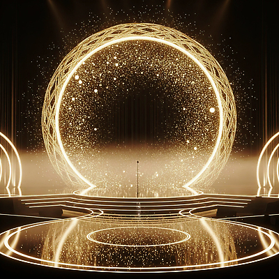 JPG 편집이미지 디자인 예술 음악 설계 조명 장식 공연 금색 무대 분위기 공연장 마이크 효과 이미지편집 AI컴퓨터그래픽 AI콘텐츠 컬러 음향기기 컨셉 문화예술 이벤트 극장 파일형식