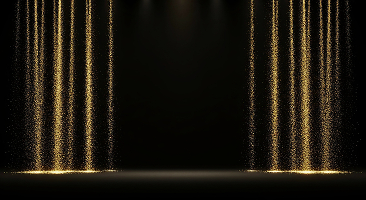 JPG 편집이미지 예술 백그라운드 조명 어둠 공연 금색 무대 화려 분위기 입자 떨어짐 창의성 효과 이미지편집 AI컴퓨터그래픽 AI콘텐츠 컬러 컨셉 이벤트 파일형식