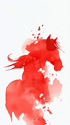 JPG 모양 동물 디자인 실루엣 예술 선 백그라운드 일러스트 빨간색 물감 흐름 흰색 표현 말_게임 그림 한국화 상상력 색채 창의성 국내일러스트 붉은말 AI일러스트 AI콘텐츠 컬러 컨셉 촬영기법 미술도구 말_동물 동양화 파일형식