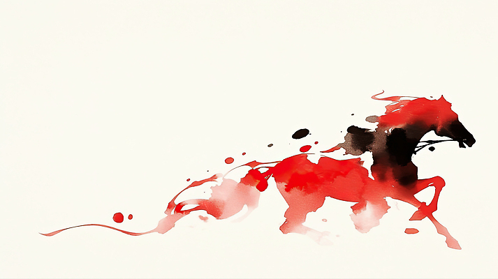 JPG 디자인 예술 백그라운드 일러스트 모션 빨간색 달리기 검은색 물감 표현 말_게임 그림 작품 조화 상상력 창의성 흥미 국내일러스트 붉은말 AI일러스트 AI콘텐츠 컬러 컨셉 미술 미술도구 말_동물 파일형식