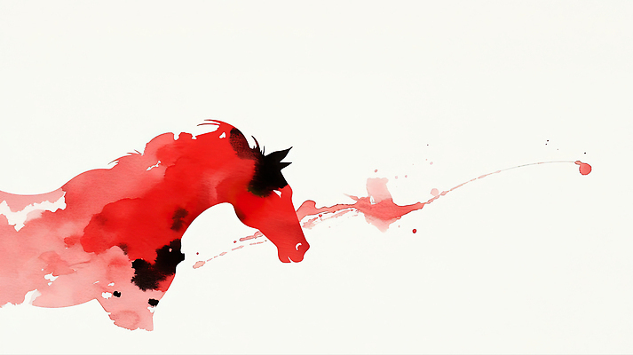 JPG 모양 동물 디자인 감정 실루엣 예술 컬러 일러스트 수채화 빨간색 물감 표현 말_게임 감각 그림 작품 이미지 창의성 국내일러스트 붉은말 AI일러스트 AI콘텐츠 촬영기법 미술 미술도구 말_동물 파일형식