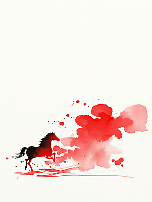 JPG 모양 동물 감정 예술 백그라운드 일러스트 수채화 빨간색 달리기 운동 검은색 물감 표현 말_게임 속도 그림 작품 색감 창의성 창작 국내일러스트 붉은말 AI일러스트 AI콘텐츠 컬러 모션 건강 미술 미술도구 말_동물 파일형식