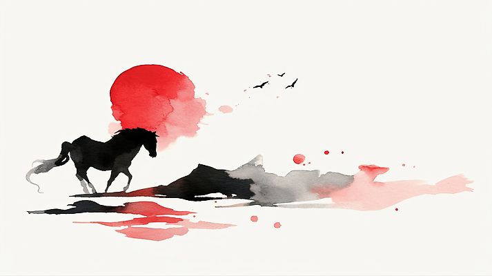 JPG 모양 예술 컬러 일러스트 자연 조류 하늘 수채화 비행기 서기 풍경 빨간색 평화 검은색 고요 일몰 물감 말_게임 그림 국내일러스트 붉은말 AI일러스트 AI콘텐츠 동물 컨셉 항공교통 모션 대중교통 노을 미술도구 말_동물 생태계 파일형식