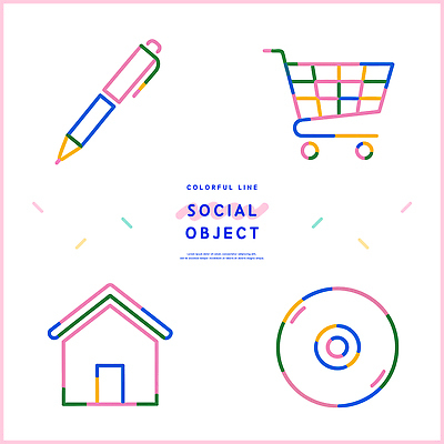 아이콘 디자인 예술 선 컬러 주택 그래픽 펜 디지털 CD 장바구니 오브젝트 모던 단순화된 소셜 2D아이콘 AI파일 건물 쇼핑 필기구 바구니 파일형식 벡터