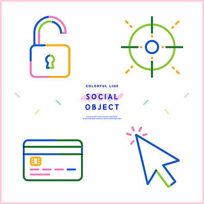 아이콘 디자인 컬러 기술 그래픽 컬러풀 디지털 정보 표현 신용카드 연결 모던 커서 잠금해제 창의성 상호작용 2D아이콘 AI파일 금융 파일형식 벡터
