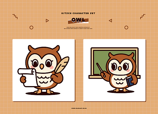 캐릭터 디자인 교육 어린이 일러스트 교실 모션 수업 미술 책 학습 독서 펜 귀여움 교사 공책 기록 그림 부엉이 키치 일러캐릭터 AI파일 직업 컨셉 학교 조류 문화예술 문구용품 사람 필기구 파일형식 벡터