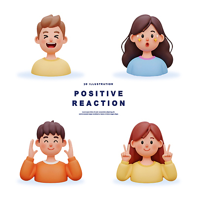 PSD 편집이미지 캐릭터 디자인 행복 감정 컬러 3D캐릭터 웃음 사람 여러명 기쁨 표현 긍정 소통 긍정적 반응 편집3D 다수 컨셉 표정 3D 파일형식