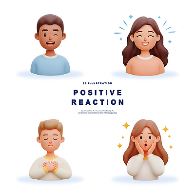 PSD 편집이미지 캐릭터 디자인 행복 감정 3D캐릭터 사랑 웃음 여러명 놀람 기쁨 표현 긍정 감동 긍정적 편집3D 다수 컨셉 표정 사람 3D 파일형식