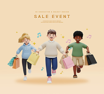 PSD 편집이미지 캐릭터 디자인 음악 가방 3D캐릭터 이벤트 여러명 친구 쇼핑 달리기 3D 세일 상점 쇼핑몰 즐거움 편집3D 잡화 감정 다수 관계 모션 문화예술 사람 디지털합성 파일형식