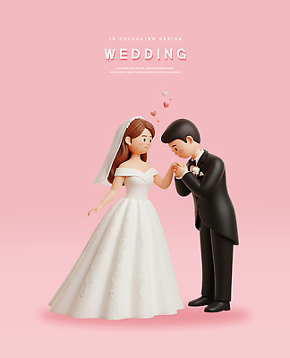 PSD 편집이미지 디자인 커플 기념일 신부 신랑 결혼 3D캐릭터 사랑 턱시도 장식 피규어 로맨틱 신랑신부 분홍색배경 편집3D 캐릭터 감정 신부_웨딩 분홍색 백그라운드 컨셉 관계 정장 이벤트 3D 미니어처 파일형식