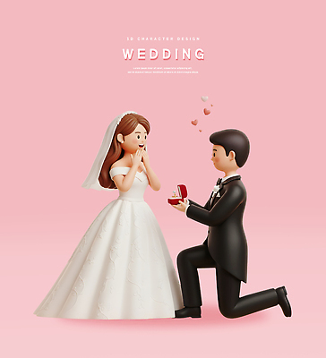 PSD 편집이미지 여자 남자 신부 인형 신랑 결혼 3D캐릭터 사랑 턱시도 놀람 기쁨 로맨틱 반지 무릎 반응 신랑신부 제안 편집3D 캐릭터 감정 신부_웨딩 컨셉 장신구 표정 사람 정장 이벤트 신체부위 3D 파일형식