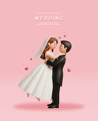 PSD 편집이미지 캐릭터 커플 기념일 행복 신부 신랑 결혼 3D캐릭터 사랑 이벤트 장식 하트 순간 신랑신부 편집3D 모양 감정 신부_웨딩 관계 3D 파일형식