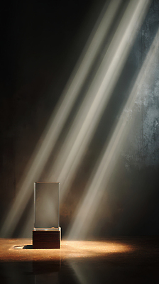 JPG 편집이미지 디자인 예술 조명 미술 빛 전시 공간 분위기 신비 작품 스포트라이트 설치미술 유리상자 강조 이미지편집 AI컴퓨터그래픽 AI콘텐츠 컨셉 문화예술 상자 파일형식