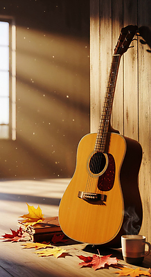 JPG 나무 편집이미지 창 음악 자연 휴식 나뭇잎 빛 햇빛 방 가을 기타 분위기 편안함 오브젝트 이미지편집 AI컴퓨터그래픽 AI콘텐츠 식물 계절 무기 컨셉 잎 현악기 문화예술 태양 감각 생태계 파일형식