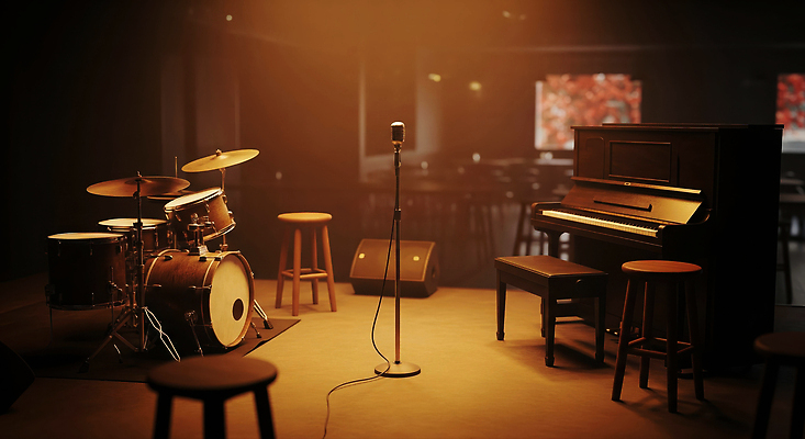 JPG 편집이미지 악기 음악 조명 소리 공연 무대 가을 분위기 피아노 마이크 준비 드럼 멜로디 아티스트 이미지편집 AI컴퓨터그래픽 AI콘텐츠 직업 계절 음향기기 컨셉 문화예술 타악기 이벤트 건반악기 파일형식