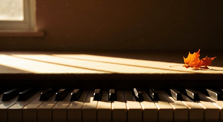 JPG 편집이미지 음악 컬러 단풍 창문 자연 아침 나뭇잎 조명 풍경 인테리어 햇빛 고요 가을 분위기 피아노 이미지편집 AI컴퓨터그래픽 AI콘텐츠 주간 디자인 계절 컨셉 잎 문화예술 태양 건반악기 생태계 파일형식