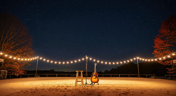 JPG 편집이미지 별 음악 의자 자연 밤하늘 나뭇잎 조명 풍경 촬영 공연 가을 기타 편안함 달빛 이미지편집 AI컴퓨터그래픽 AI콘텐츠 자연요소 계절 가구 잎 하늘 현악기 문화예술 이벤트 달 감각 야간 생태계 파일형식