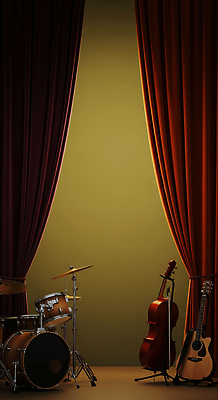 JPG 편집이미지 악기 음악 컬러 조명 소리 공연 무대 가을 기타 커튼 분위기 준비 드럼 아티스트 이미지편집 AI컴퓨터그래픽 AI콘텐츠 직업 계절 컨셉 현악기 문화예술 타악기 이벤트 파일형식