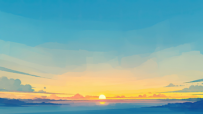 JPG 여유 바다 컬러 일러스트 자연 하늘 풍경 태양 평화 일출 노을 고요 황혼 일몰 시간 저녁 뷰티풀 수평선 국내일러스트 AI일러스트 AI콘텐츠 자연요소 감정 컨셉 야간 생태계 파일형식
