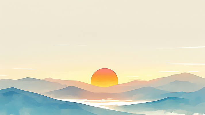 JPG 컬러 일러스트 자연 하늘 아침 풍경 햇빛 태양 평화 일출 소리 지평선 부드러움 조화 뷰티풀 수평선 전경 산맥 국내일러스트 AI일러스트 AI콘텐츠 주간 자연요소 컨셉 산 노을 감각 생태계 파일형식 탑뷰