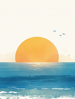 JPG 바다 컬러 일러스트 자연 조류 하늘 수채화 풍경 해변 여름 태양 평화 일출 고요 일몰 수면 저녁 뷰티풀 디지털아트 수평선 국내일러스트 AI일러스트 AI콘텐츠 자연요소 동물 계절 컨셉 물 노을 야간 생태계 파일형식