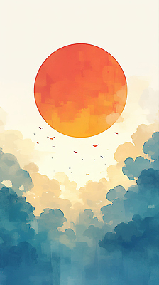 JPG 컬러 일러스트 자연 조류 하늘 풍경 태양 평화 일출 일몰 비행 대기 분위기 그림 조화 뷰티풀 순간 환상 국내일러스트 AI일러스트 AI콘텐츠 자연요소 동물 컨셉 노을 생태계 파일형식