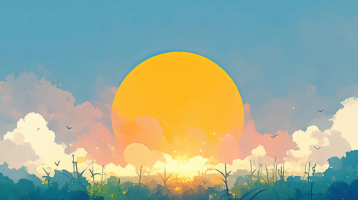 JPG 나무 동물 물결 컬러 일러스트 자연 조류 하늘 아침 밝음 풍경 빛 태양 평화 일출 고요 분위기 조화 시민 수평선 국내일러스트 AI일러스트 AI콘텐츠 주간 자연요소 식물 컨셉 노을 생태계 국민 파일형식